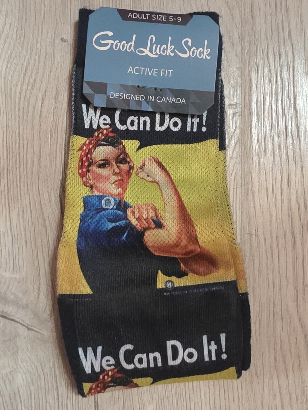 We Can Do It! Novelty Socks - Yellow & Black Size 5 To 9